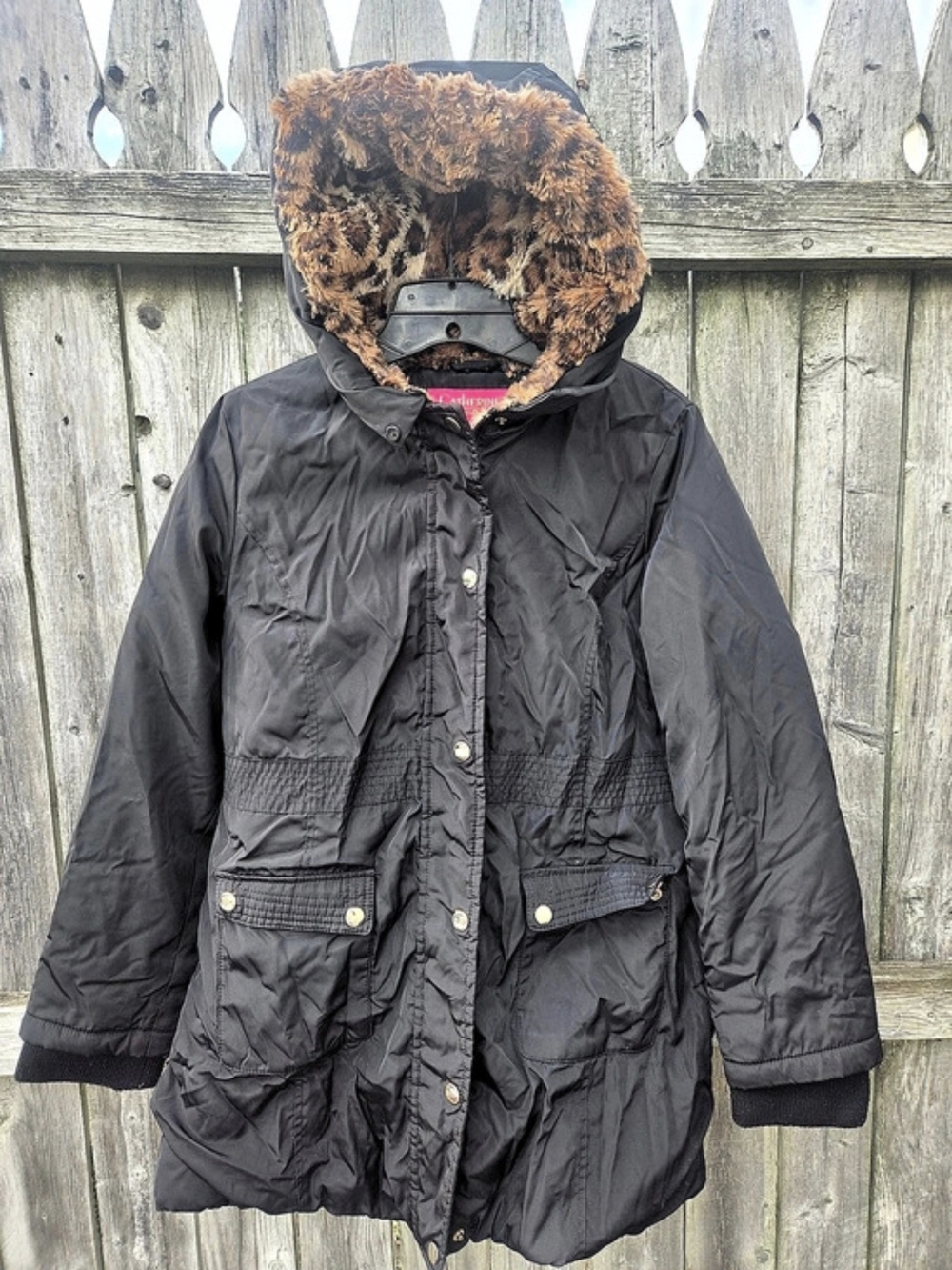 Catherine Malandrino Black Faux Fur Hood Jacket Size L